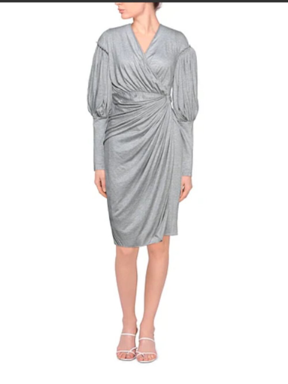 Burberry Long Sleeve Midi Wrap Dress in Pewter Melange  - Size 4 NWT